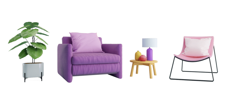 Purple and pink armchair set for interior decoration png