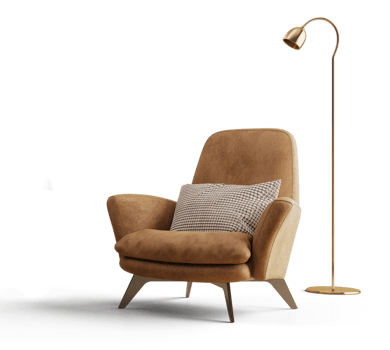 Leather armchair with pillow and floor lamp png