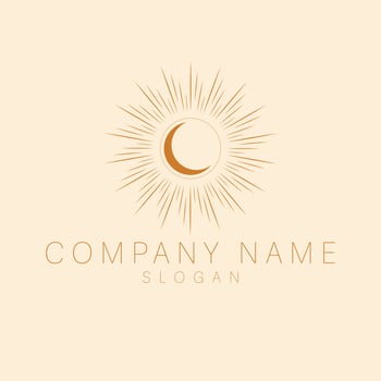 Bohemian logo with moon and sun. An astrology mystic crescent and sun logotype. Luxury template. vector