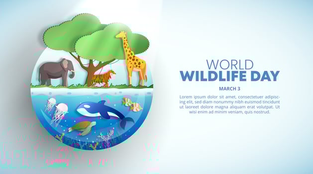 World wildlife day background with cutting paper animals vector