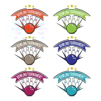 Bowling tournament icons set 6 color isolated on white background vector