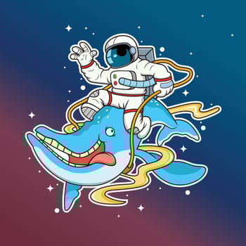 Cool Astronaut Cartoon. Vector Icon Illustration, Isolated on Galaxy Background