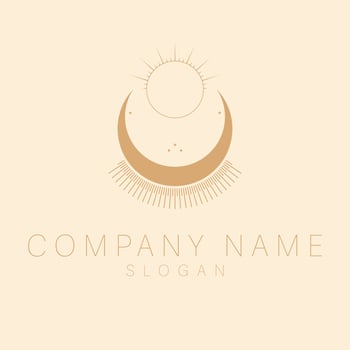 Bohemian logo with moon and sun. An astrology mystic crescent and sun logotype. Luxury template. vector
