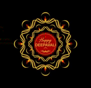 Happy Deepavali with golden diyas vector. vector