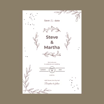 Minimalist wedding invitation template simple style with hand drawn floral decoration vector