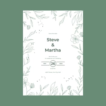 Minimalist wedding invitation template simple style with hand drawn floral decoration vector