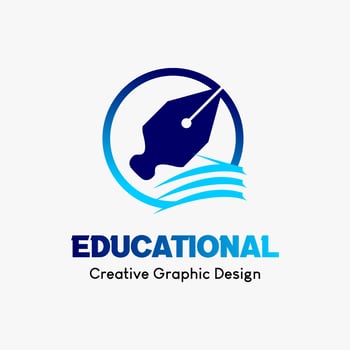 logo symbol for education. educational book icon and a pen's eye icon in a circle. education vector logo template.
