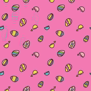 Easter eggs hunt seamless pattern. Groovy retro egg background. Abstract eggy surface design for Easter wrapping or invitation cards. 70s vintage style. Linear doodle vector illustration.