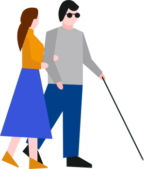 A woman leads a blind man. png