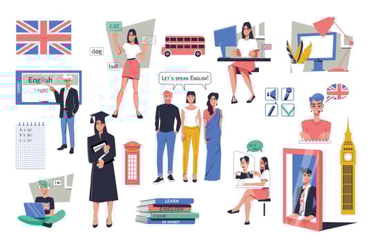 English Learning Flat Set vector