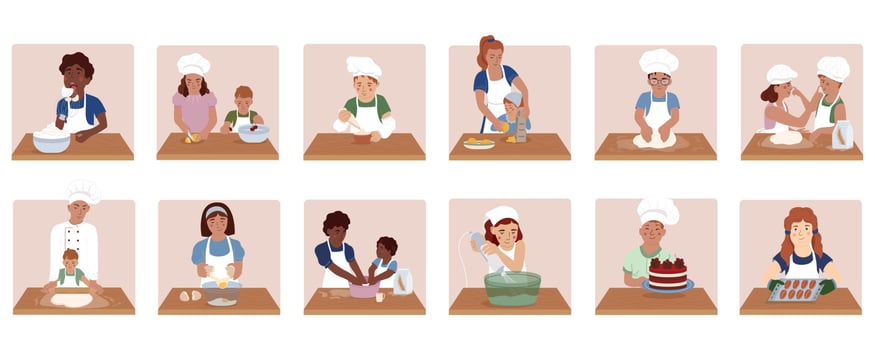 Children Cooking School Flat Icons vector