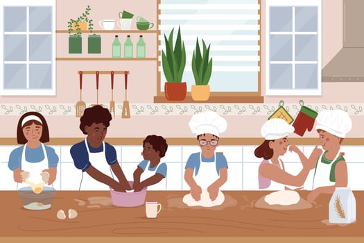 Childish Cooking School Flat Poster vector