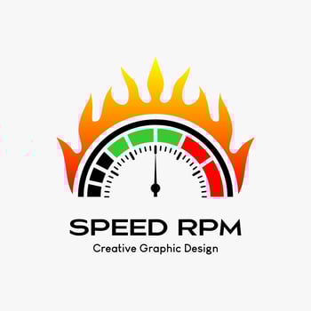 rpm speed vector logo, modern abstract vector logo template. icon rpm, speedo meter and fire icon