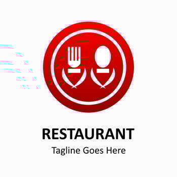 Inspiring restaurant vector logo. Abstract creative logotype. spoon and fork icon in the shape of a person in a red plate. Classic and modern logo illustration. Business company logo template.