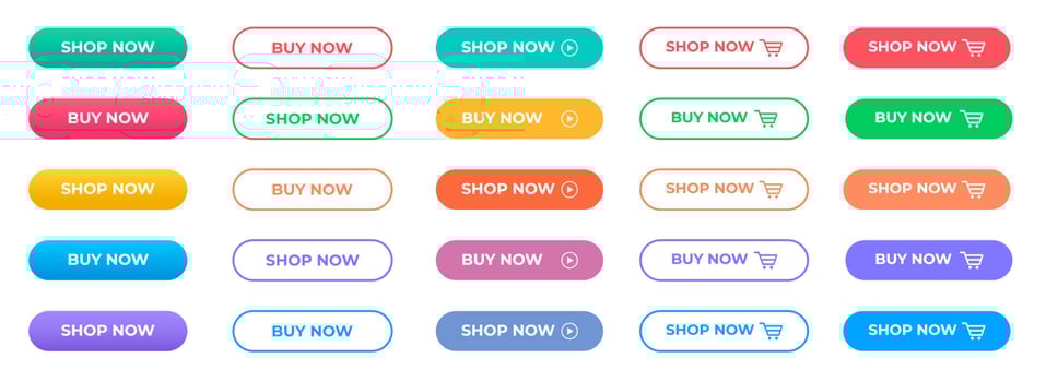 buy now or shop now button template set with multi color. vector