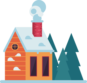 house with snow and pines png