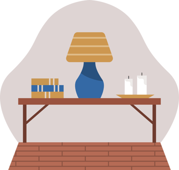 wooden table and lamp png
