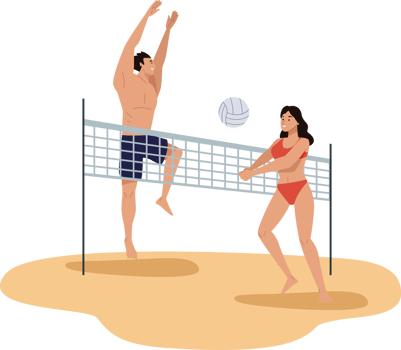 happy volleyball players couple png