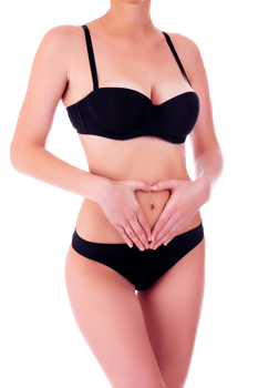 Female health care concept. Woman in black bikini, isolated png