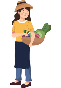 female farmer with vegetables basket png