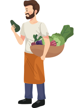 farmer with vegetables in basket png