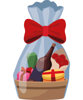 wine bottle in gifts basket png