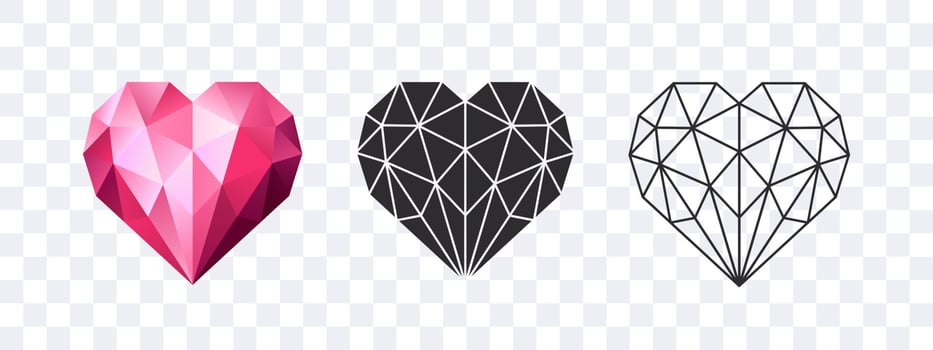 Hearts in low poly style. Symbols of love. Emoticons hearts. Vector illustration