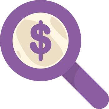 magnifying glass and dollar glassmorphism png