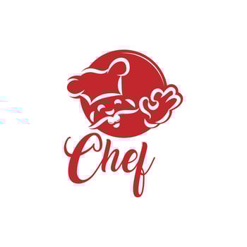 Menu symbol with chef and hand. Black vector illustration
