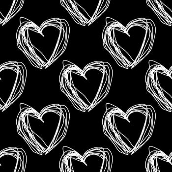 Heart sketch seamless pattern. Valentine's Day. Love handwriting child drawing. vector