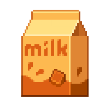 An 8 bit retro styled pixel art illustration of caramel milk. png
