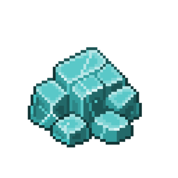An 8 bit retro styled pixel art illustration of a blue chromium mineral formation. png