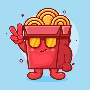 cool noodle box character mascot with peace sign hand isolated cartoon in flat style design vector