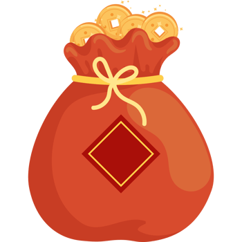 golden chinese coins in bag png