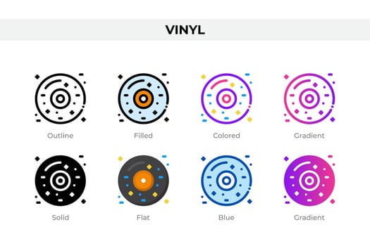 Vinyl icons in different style. Vinyl icons set. Holiday symbol. Different style icons set. Vector illustration