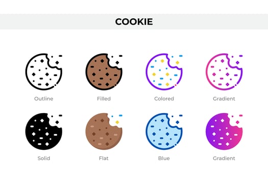 Cookie icons in different style. Cookie icons set. Holiday symbol. Different style icons set. Vector illustration