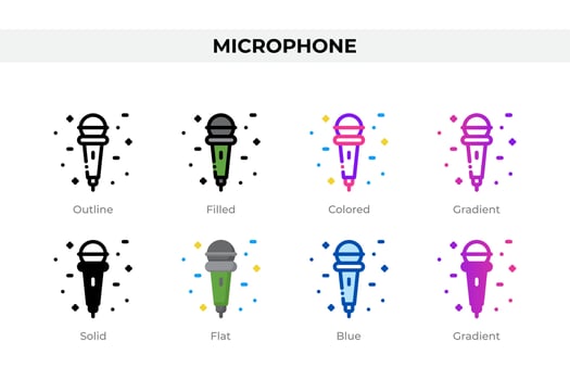 Microphone icons in different style. Microphone icons set. Holiday symbol. Different style icons set. Vector illustration