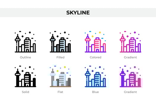 Skyline icons in different style. Skyline icons set. Holiday symbol. Different style icons set. Vector illustration