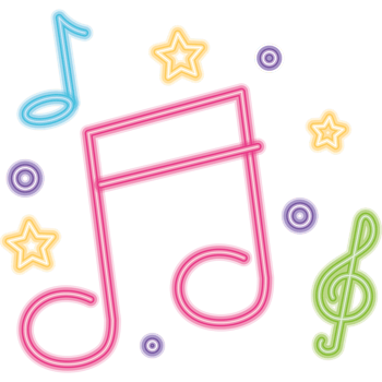 music notes and stars neon png