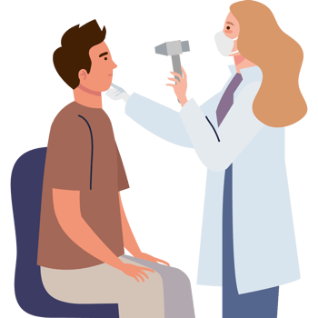 female doctor using otoscope with patient png