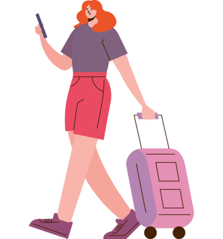 redhead female traveler with suitcase png