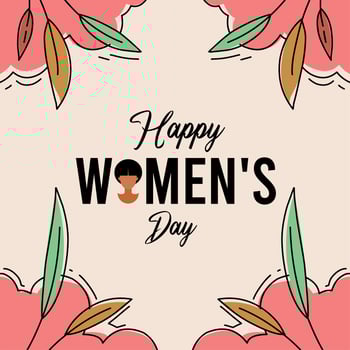 happy international women's day greeting hand drawn illustration with floral design and pastel color vector