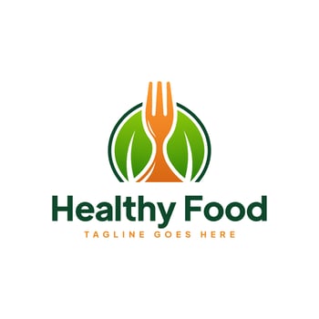 Natural healthy food logo, spoon and leaf side by side concept vector