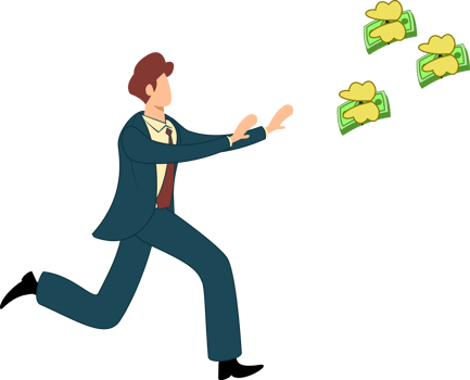 businessman chasing money that has wings. businessman controlled by money. employees are chasing money. workers chase money png