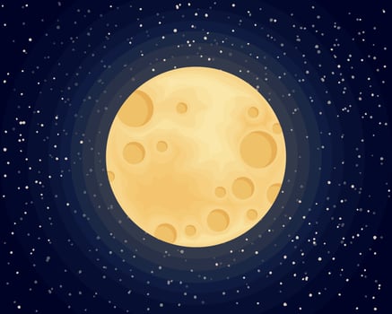 Moon. The image of the full moon in the starry sky. Yellow moon in the night sky. Vector illustration