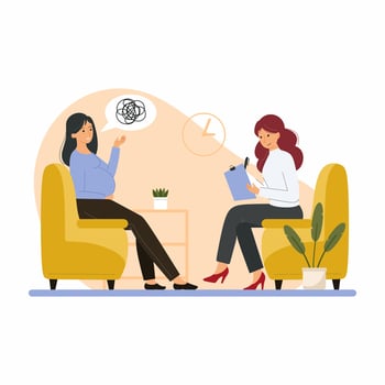 Pregnant woman in session with psychologist. Psychological support. Mental health. Family therapy. vector
