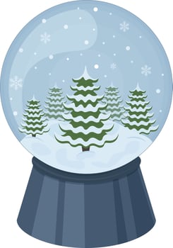 Christmas snow globe. A snow ball with Christmas trees and snowflakes. A Christmas accessory. A festive toy. Vector illustration isolated on a white background
