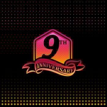 Nine years anniversary celebration logotype. 9th anniversary logo, black background vector