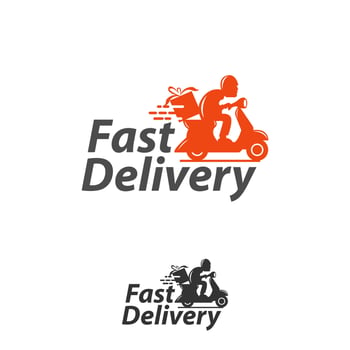Motorbike Delivery Man Logo. Icon Symbol Vector Template.