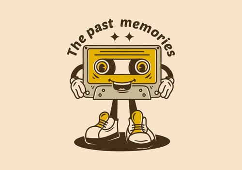 mascot character illustration of an old tape cassette vector
